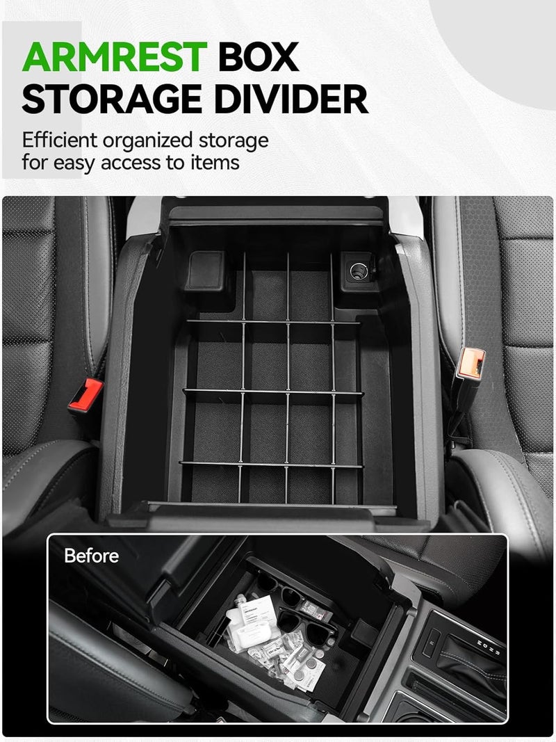 ELECFRESH 2PCS Center Console Organizer for 2024 2023 2022 2021 Ford F150 Accessories, Armrest Storage Box and 16-Compartments Divider for Ford F150 - Image 4